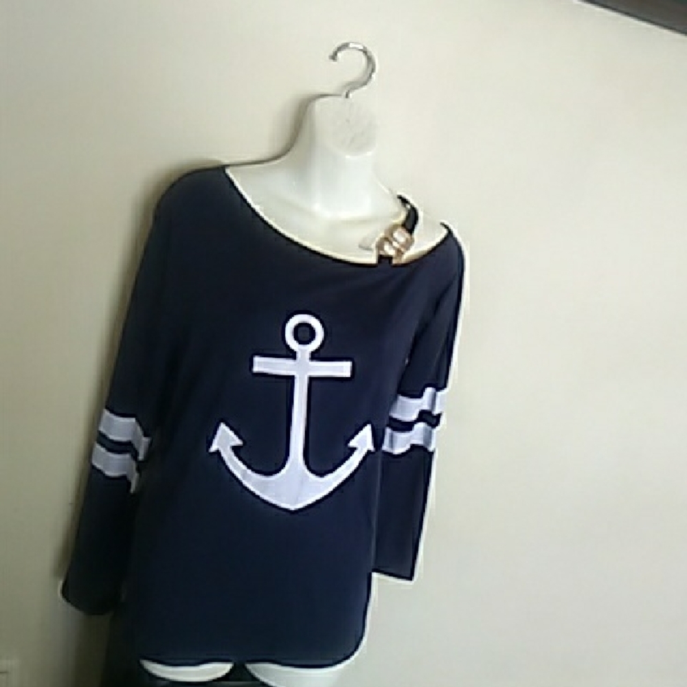 Navy Anchor Print Women's Top